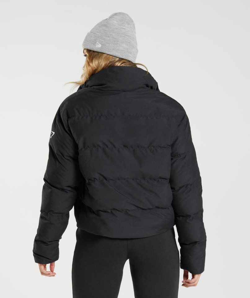 Kurtka Gymshark Puffer Damskie Czarne | PL 067UHA